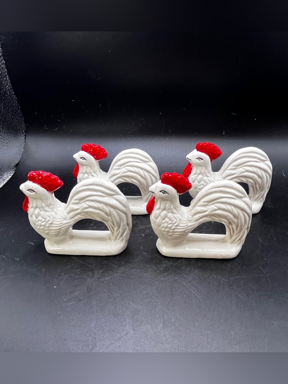 Vintage Rooster Napkin Rings Set Of 4 Folk Art Chicken Cottage Core Farmhouse